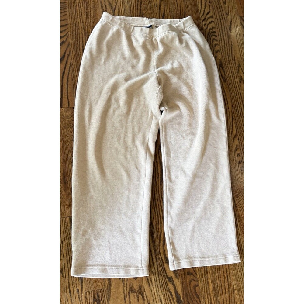 Basic Editions Women 100% Cotton Beige Size L Ribbed Knit Activewear Sweatpants